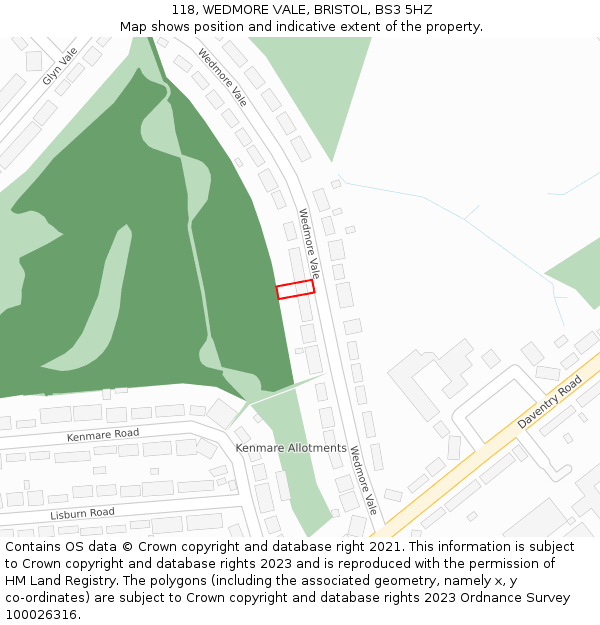 118, WEDMORE VALE, BRISTOL, BS3 5HZ: Location map and indicative extent of plot