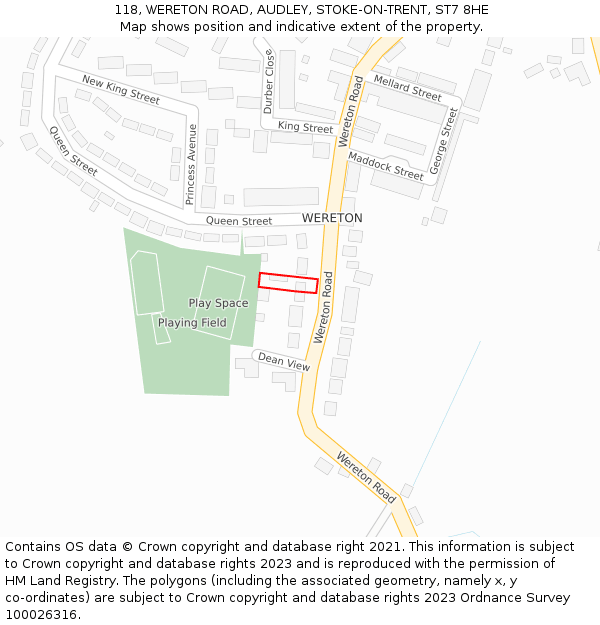 118, WERETON ROAD, AUDLEY, STOKE-ON-TRENT, ST7 8HE: Location map and indicative extent of plot