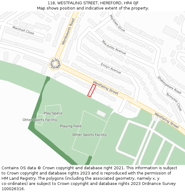 118, WESTFALING STREET, HEREFORD, HR4 0JF: Location map and indicative extent of plot