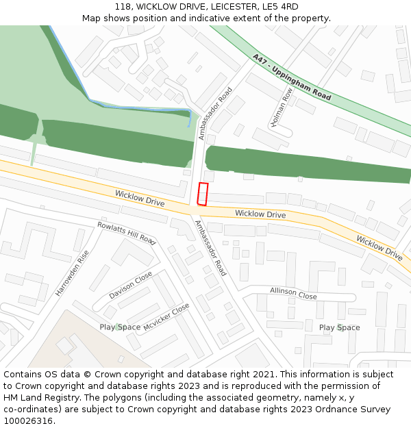 118, WICKLOW DRIVE, LEICESTER, LE5 4RD: Location map and indicative extent of plot