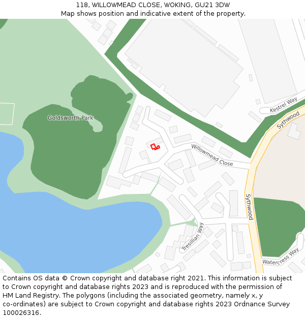 118, WILLOWMEAD CLOSE, WOKING, GU21 3DW: Location map and indicative extent of plot