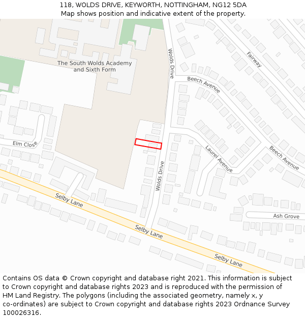 118, WOLDS DRIVE, KEYWORTH, NOTTINGHAM, NG12 5DA: Location map and indicative extent of plot