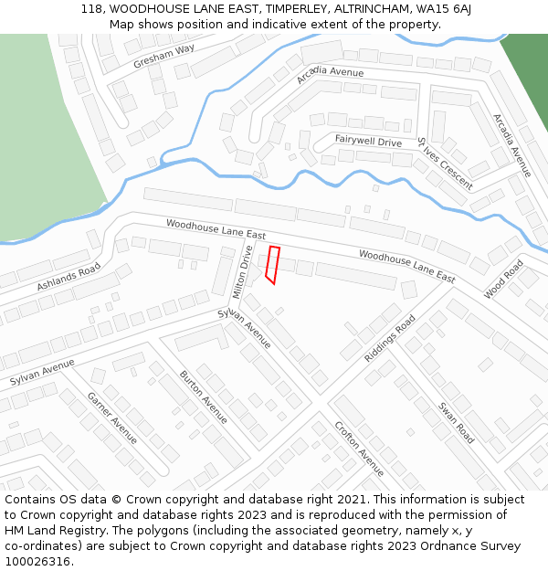 118, WOODHOUSE LANE EAST, TIMPERLEY, ALTRINCHAM, WA15 6AJ: Location map and indicative extent of plot