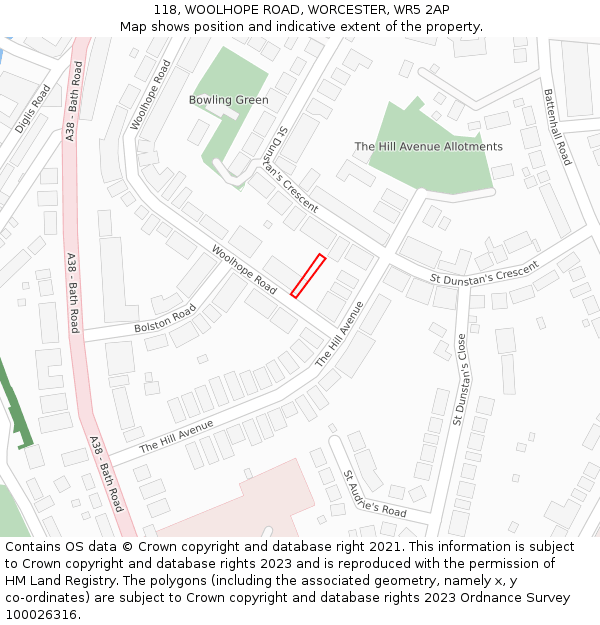 118, WOOLHOPE ROAD, WORCESTER, WR5 2AP: Location map and indicative extent of plot