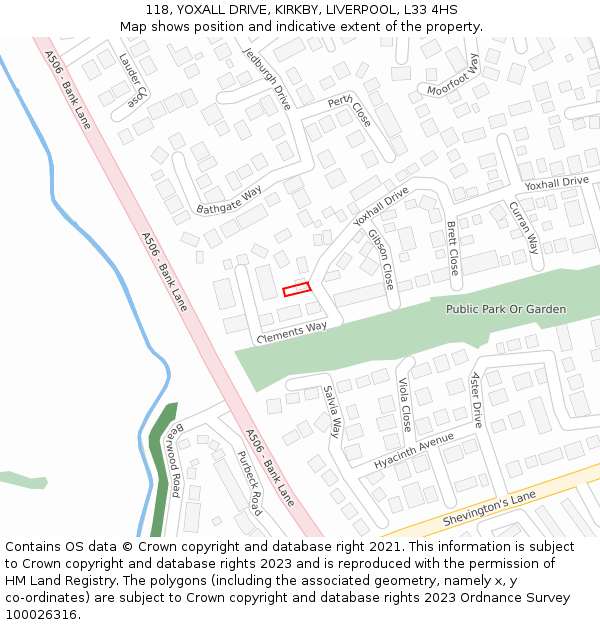 118, YOXALL DRIVE, KIRKBY, LIVERPOOL, L33 4HS: Location map and indicative extent of plot