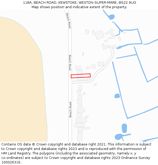 118A, BEACH ROAD, KEWSTOKE, WESTON-SUPER-MARE, BS22 9UG: Location map and indicative extent of plot