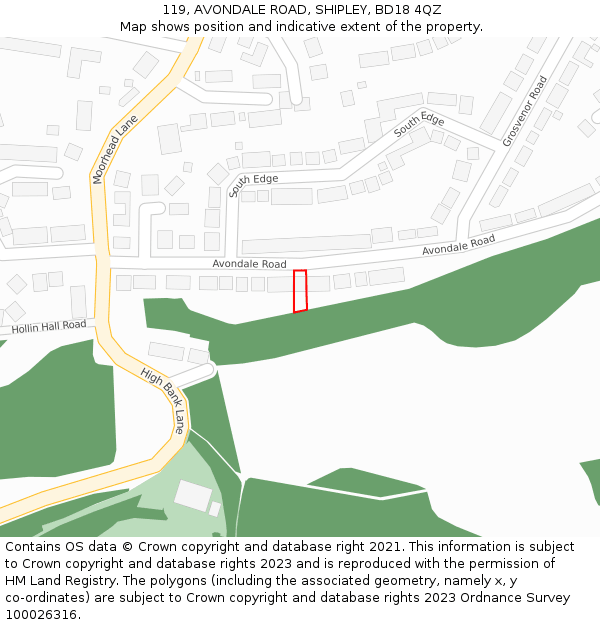 119, AVONDALE ROAD, SHIPLEY, BD18 4QZ: Location map and indicative extent of plot