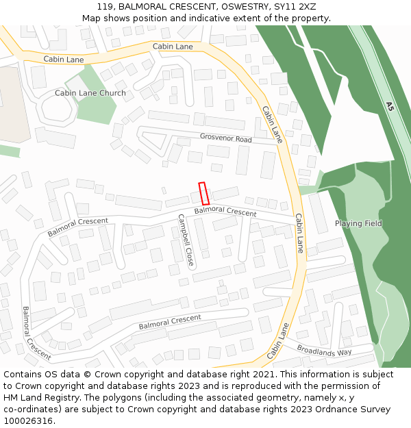 119, BALMORAL CRESCENT, OSWESTRY, SY11 2XZ: Location map and indicative extent of plot