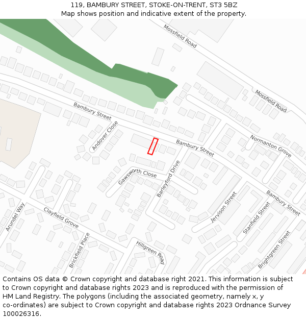 119, BAMBURY STREET, STOKE-ON-TRENT, ST3 5BZ: Location map and indicative extent of plot