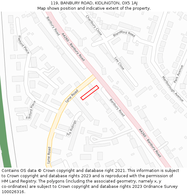 119, BANBURY ROAD, KIDLINGTON, OX5 1AJ: Location map and indicative extent of plot