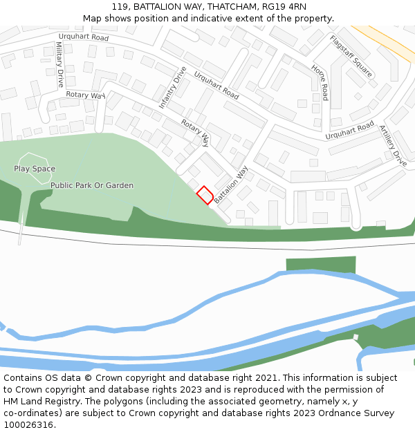 119, BATTALION WAY, THATCHAM, RG19 4RN: Location map and indicative extent of plot