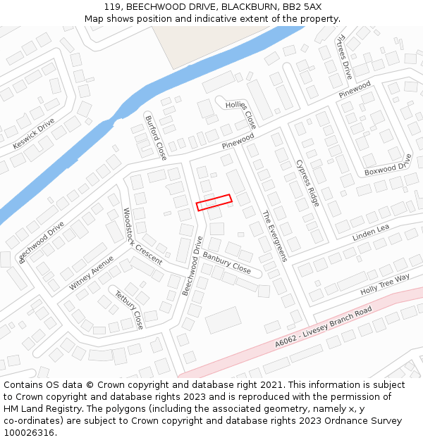 119, BEECHWOOD DRIVE, BLACKBURN, BB2 5AX: Location map and indicative extent of plot