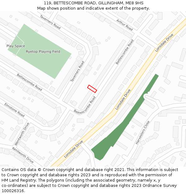 119, BETTESCOMBE ROAD, GILLINGHAM, ME8 9HS: Location map and indicative extent of plot