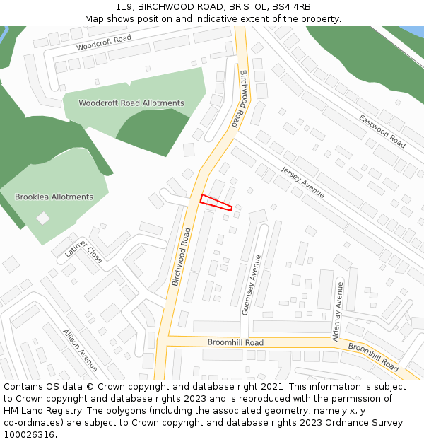 119, BIRCHWOOD ROAD, BRISTOL, BS4 4RB: Location map and indicative extent of plot