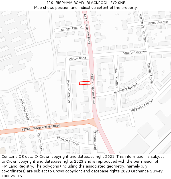 119, BISPHAM ROAD, BLACKPOOL, FY2 0NR: Location map and indicative extent of plot