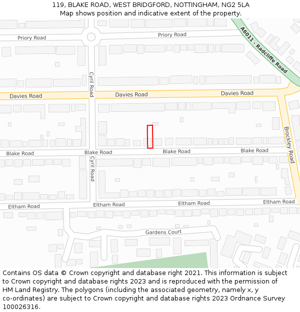 119, BLAKE ROAD, WEST BRIDGFORD, NOTTINGHAM, NG2 5LA: Location map and indicative extent of plot