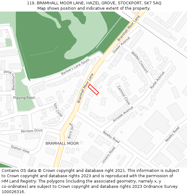 119, BRAMHALL MOOR LANE, HAZEL GROVE, STOCKPORT, SK7 5AQ: Location map and indicative extent of plot