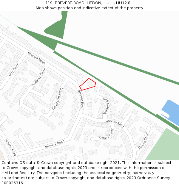 119, BREVERE ROAD, HEDON, HULL, HU12 8LL: Location map and indicative extent of plot