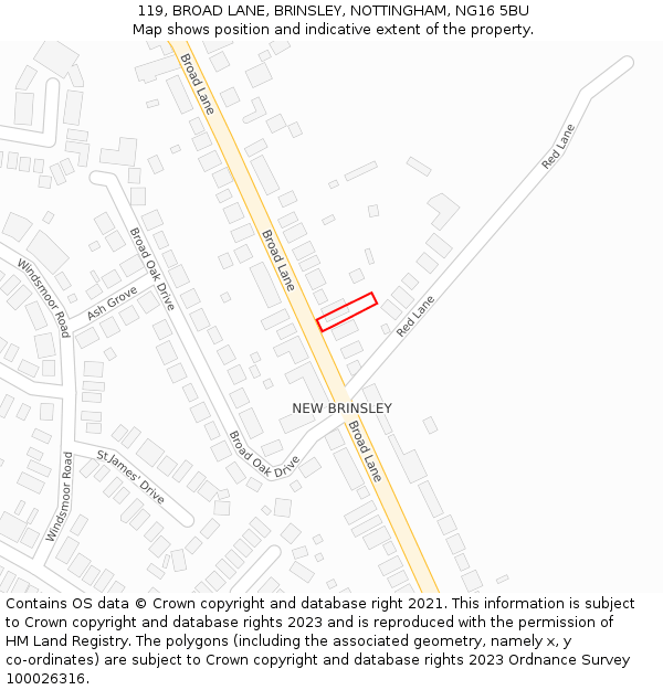 119, BROAD LANE, BRINSLEY, NOTTINGHAM, NG16 5BU: Location map and indicative extent of plot