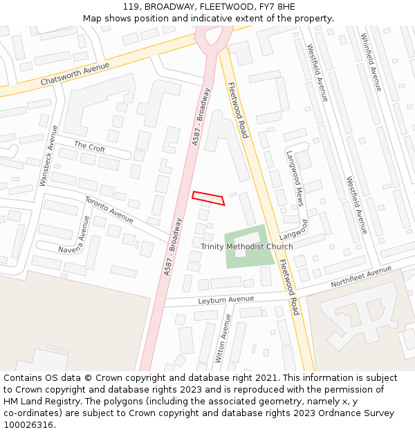 119, BROADWAY, FLEETWOOD, FY7 8HE: Location map and indicative extent of plot