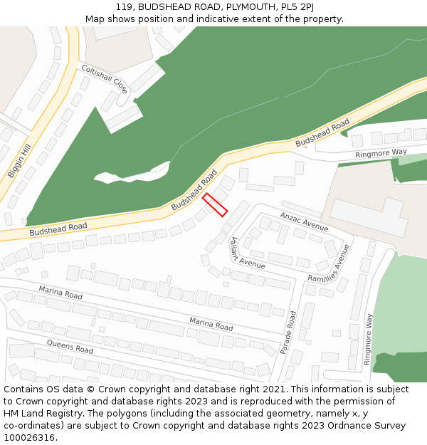 119, BUDSHEAD ROAD, PLYMOUTH, PL5 2PJ: Location map and indicative extent of plot