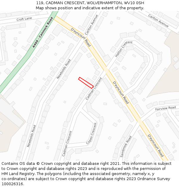 119, CADMAN CRESCENT, WOLVERHAMPTON, WV10 0SH: Location map and indicative extent of plot