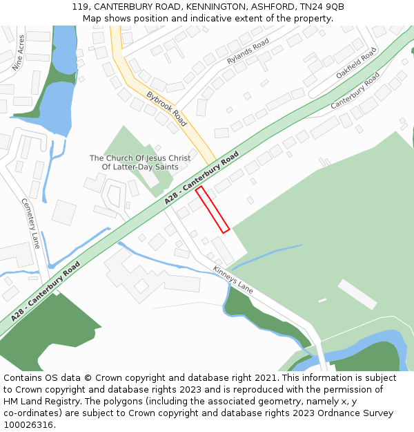 119, CANTERBURY ROAD, KENNINGTON, ASHFORD, TN24 9QB: Location map and indicative extent of plot