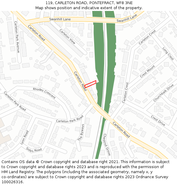 119, CARLETON ROAD, PONTEFRACT, WF8 3NE: Location map and indicative extent of plot