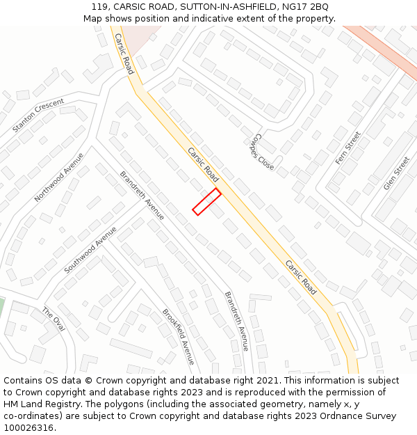 119, CARSIC ROAD, SUTTON-IN-ASHFIELD, NG17 2BQ: Location map and indicative extent of plot