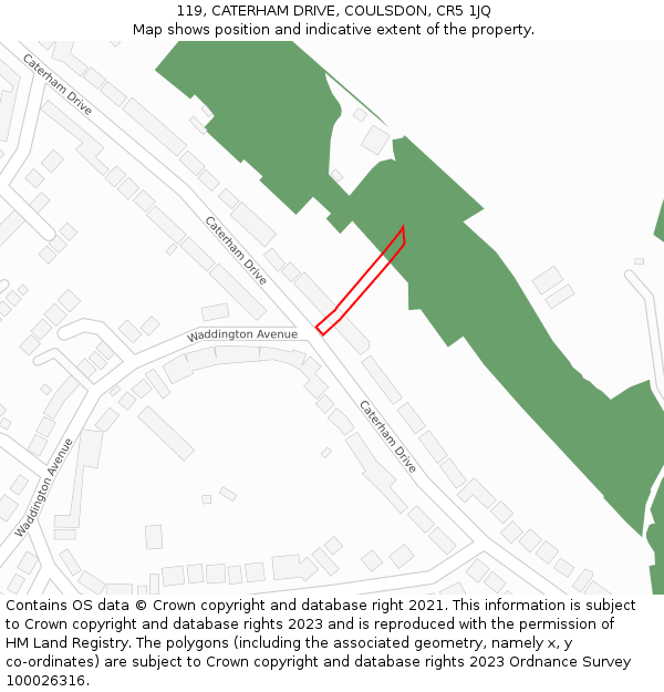 119, CATERHAM DRIVE, COULSDON, CR5 1JQ: Location map and indicative extent of plot