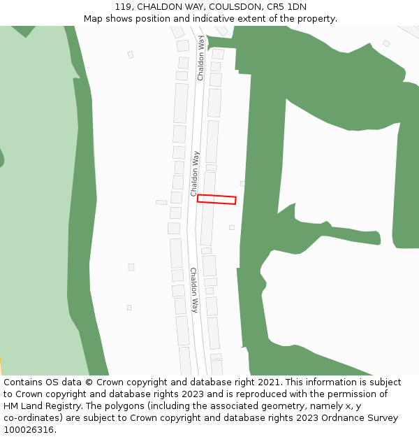 119, CHALDON WAY, COULSDON, CR5 1DN: Location map and indicative extent of plot