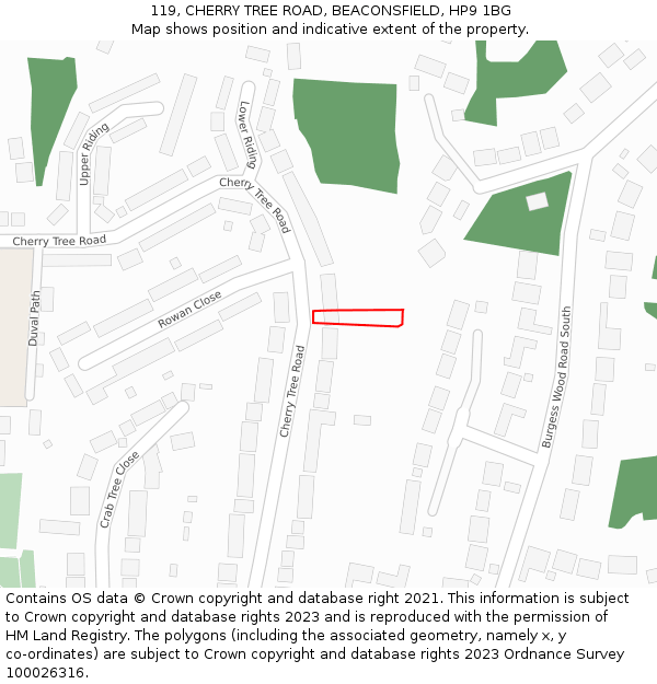 119, CHERRY TREE ROAD, BEACONSFIELD, HP9 1BG: Location map and indicative extent of plot