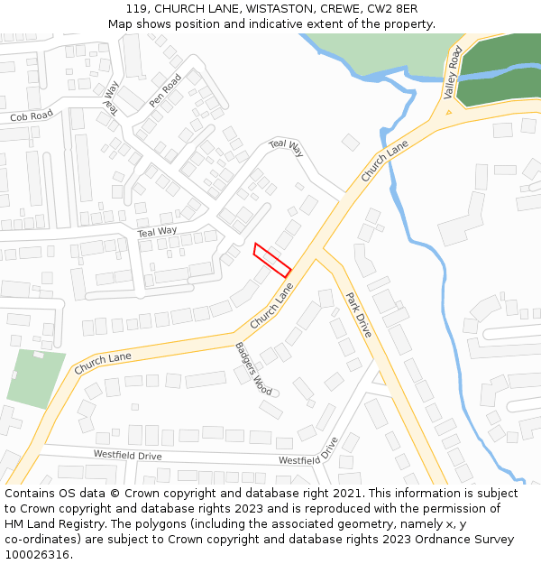 119, CHURCH LANE, WISTASTON, CREWE, CW2 8ER: Location map and indicative extent of plot