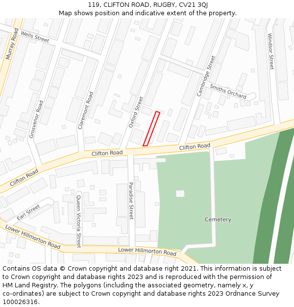 119, CLIFTON ROAD, RUGBY, CV21 3QJ: Location map and indicative extent of plot