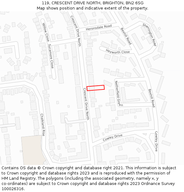 119, CRESCENT DRIVE NORTH, BRIGHTON, BN2 6SG: Location map and indicative extent of plot