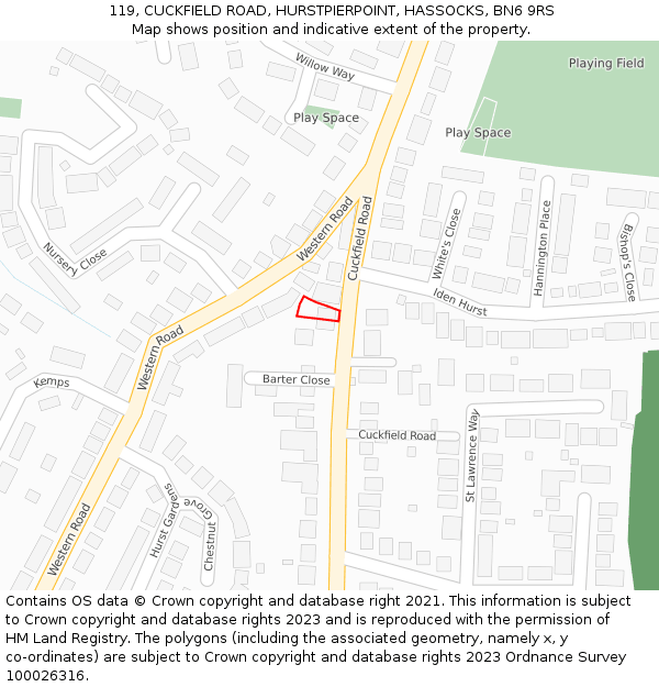 119, CUCKFIELD ROAD, HURSTPIERPOINT, HASSOCKS, BN6 9RS: Location map and indicative extent of plot