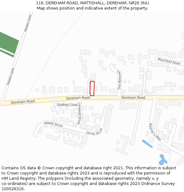 119, DEREHAM ROAD, MATTISHALL, DEREHAM, NR20 3NU: Location map and indicative extent of plot