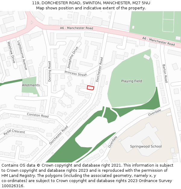 119, DORCHESTER ROAD, SWINTON, MANCHESTER, M27 5NU: Location map and indicative extent of plot