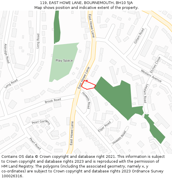 119, EAST HOWE LANE, BOURNEMOUTH, BH10 5JA: Location map and indicative extent of plot