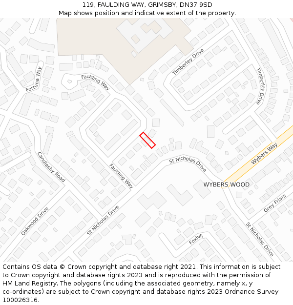119, FAULDING WAY, GRIMSBY, DN37 9SD: Location map and indicative extent of plot