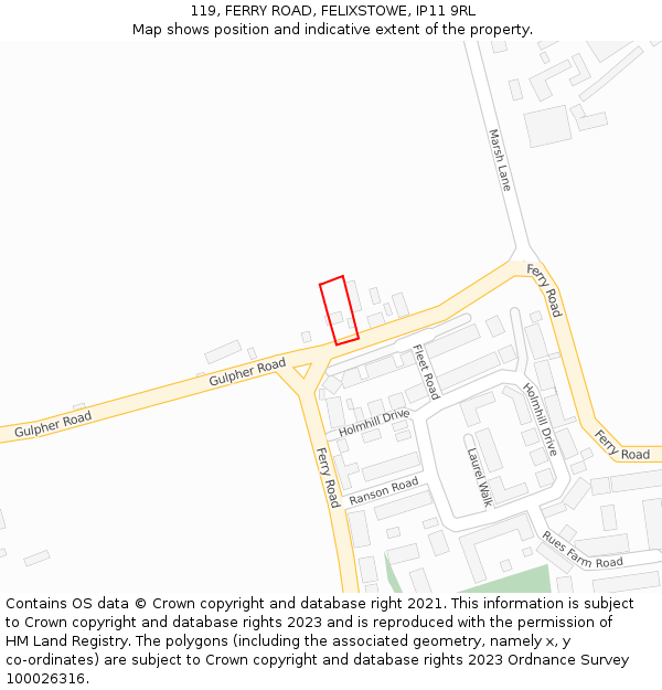 119, FERRY ROAD, FELIXSTOWE, IP11 9RL: Location map and indicative extent of plot