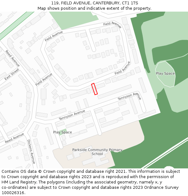 119, FIELD AVENUE, CANTERBURY, CT1 1TS: Location map and indicative extent of plot