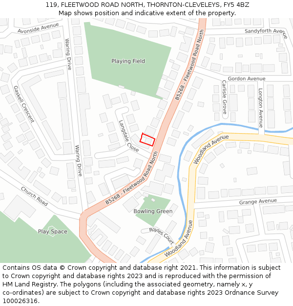 119, FLEETWOOD ROAD NORTH, THORNTON-CLEVELEYS, FY5 4BZ: Location map and indicative extent of plot