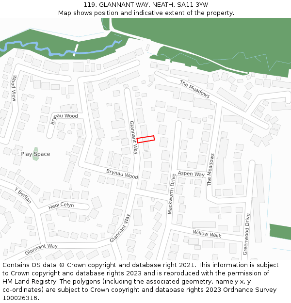 119, GLANNANT WAY, NEATH, SA11 3YW: Location map and indicative extent of plot