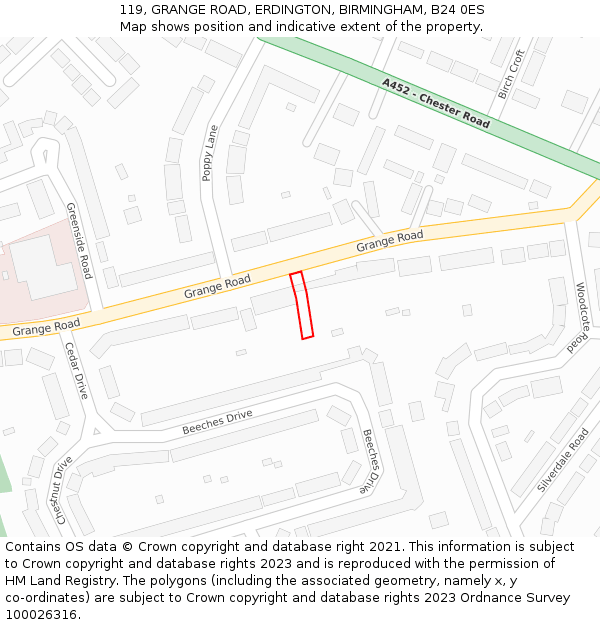 119, GRANGE ROAD, ERDINGTON, BIRMINGHAM, B24 0ES: Location map and indicative extent of plot