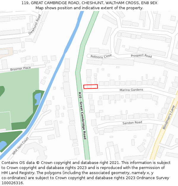 119, GREAT CAMBRIDGE ROAD, CHESHUNT, WALTHAM CROSS, EN8 9EX: Location map and indicative extent of plot
