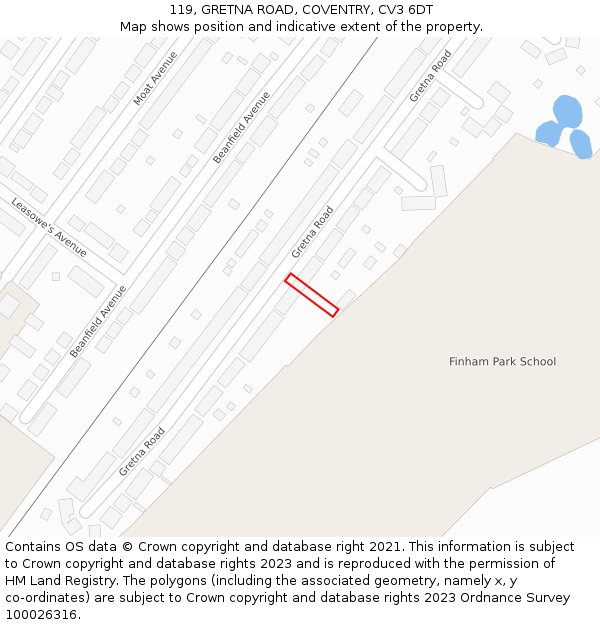 119, GRETNA ROAD, COVENTRY, CV3 6DT: Location map and indicative extent of plot