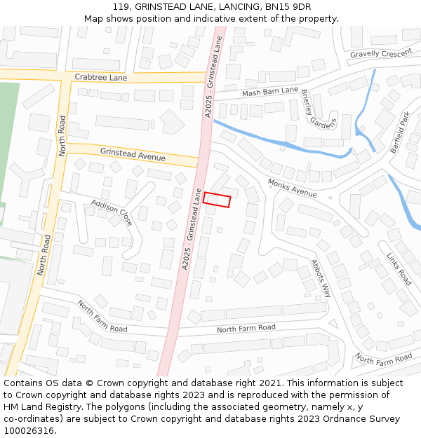 119, GRINSTEAD LANE, LANCING, BN15 9DR: Location map and indicative extent of plot