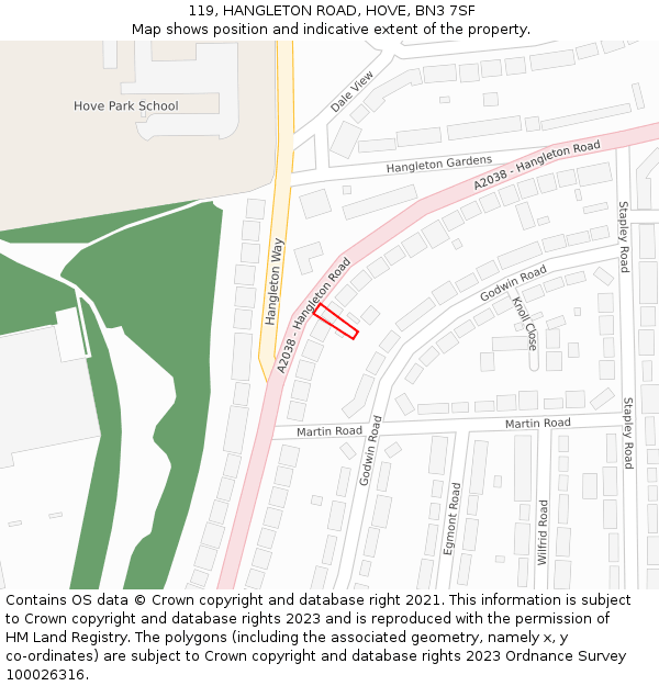 119, HANGLETON ROAD, HOVE, BN3 7SF: Location map and indicative extent of plot