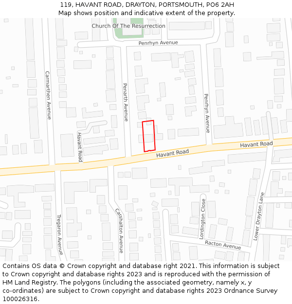 119, HAVANT ROAD, DRAYTON, PORTSMOUTH, PO6 2AH: Location map and indicative extent of plot